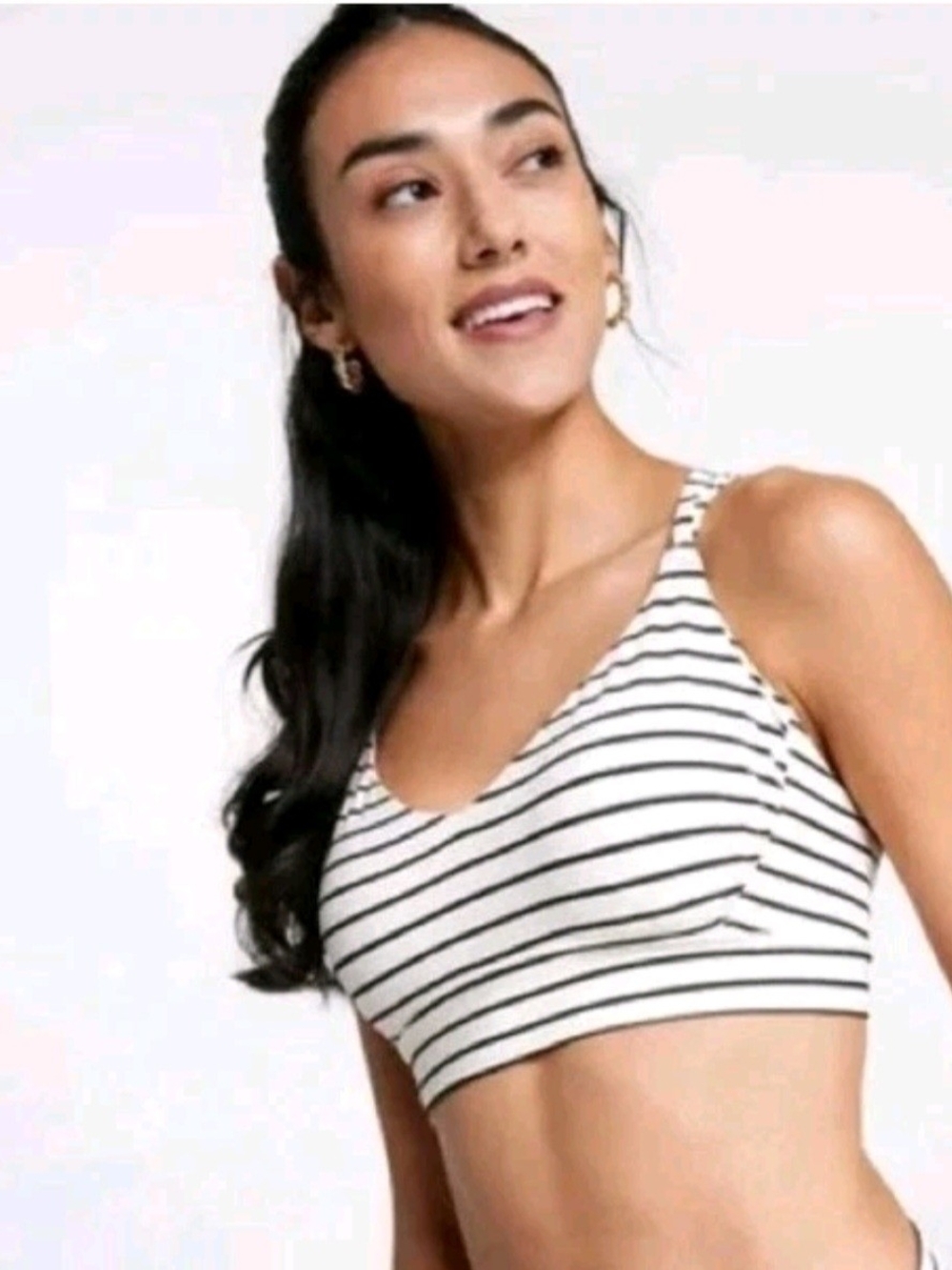 CALIA by Carrie Underwood Striped Swim Bralette - White & Black